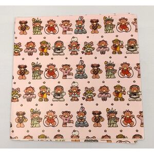 VTG 80s Gift Wrap Wrapping Paper Bears Pastel Girl Birthday Uncut 2 Sheets 1986